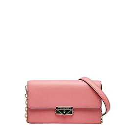 Michael Kors-Michael Kors Leather Cece Clutch on Chain Leather Crossbody Bag in Excellent condition-Pink