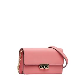 Michael Kors-Leather Cece Clutch on Chain-Pink