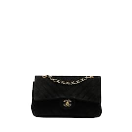 Chanel-Chanel CC Chevron Suede Medium doublé Flap Bag Sac à bandoulière en daim en bon état-Noir