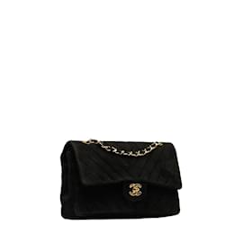 Chanel-Chanel CC Chevron Suede Medium doublé Flap Bag Sac à bandoulière en daim en bon état-Noir