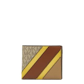 Michael Kors Monogram Bifold Wallet Brown Beige Yellow PVC Leather in Excellent Condition Brown
