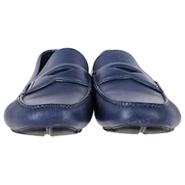 Prada-Prada Logo Penny Loafers in Blue Leather-Blue