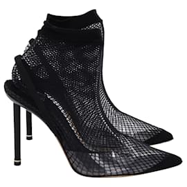 Alexander Wang-Alexander Wang Caden Pointed-Toe Sock Boots in Black Suede and Fishnet-Black
