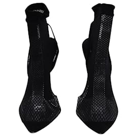Alexander Wang-Alexander Wang Caden Pointed-Toe Sock Boots in Black Suede and Fishnet-Black