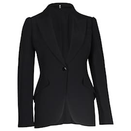 Alexander Mcqueen-Alexander McQueen One Button Leaf Crepe Jacket In Black Viscose-Black