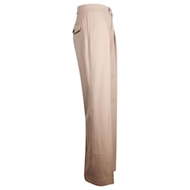 Chloé-Chloé Pleated Wide-Leg Trousers in Tan Wool-Brown,Beige