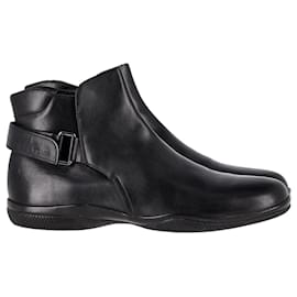 Prada-Prada Buckle Strap Ankle Boots in Black Brushed Leather-Black