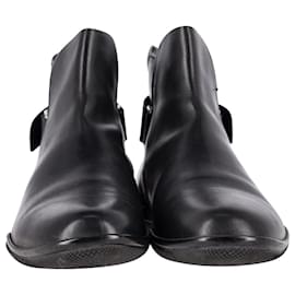 Prada-Prada Buckle Strap Ankle Boots in Black Brushed Leather-Black