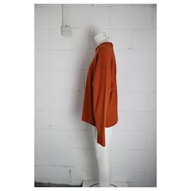 Jason Wu-Jason Wu Side-Up Crewneck Sweater in Orange Cashmere-Orange