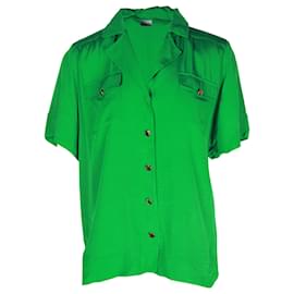 Ganni-Camicia Ganni Ripstop Kelly in viscosa verde-Verde
