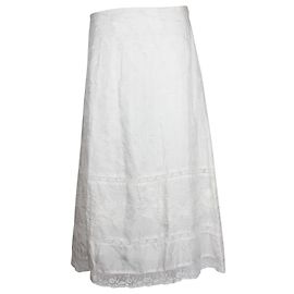 Saia midi bordada com acabamento em crochê Loveshackfancy Ivoire em seda branca Branco