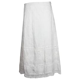 LoveShackFancy-Saia midi bordada com acabamento em crochê Loveshackfancy Ivoire em seda branca-Branco