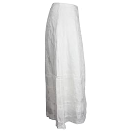 LoveShackFancy-Loveshackfancy Ivoire Crochet-Trimmed Embroidered Midi Skirt in White Silk-White