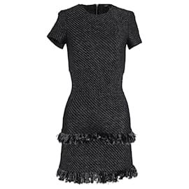Maje-Maje Fringed Shift Dress in Charcoal Cotton-Black