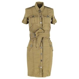 Burberry-Burberry Belted Button Front Dress in Olive Green Stretch Cotton -Green,Olive green