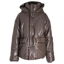 Nanushka Hide Vegan Leather Puffer Jacket in Brown Polyester Brown