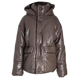 Nanushka- Nanushka Hide Vegan Leather Puffer Jacket in Brown Polyester-Brown