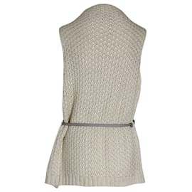 Loro Piana-Loro Piana Belted Crochet Vest in Cream Silk-White,Cream