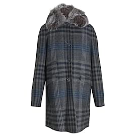 Loro Piana-Loro Piana Fur Collar Plaid Coat in Multicolor Cashmere-Multiple colors