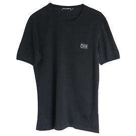 Dolce & Gabbana Camiseta com placa com logotipo em algodão preto Preto