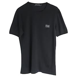 Dolce & Gabbana-Dolce & Gabbana Camiseta con placa del logo en algodón negro-Negro