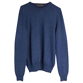 Louis Vuitton-Louis Vuitton Elbow Patch Logo-Embroidered Sweater in Blue Wool-Blue