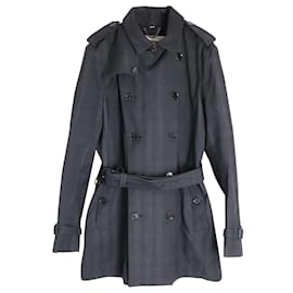 Burberry-Manteau à boutonnage doublé Burberry en coton gris-Gris