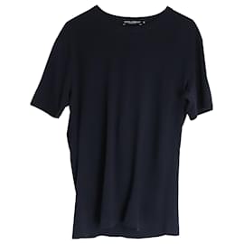 Dolce & Gabbana-Dolce & Gabbana Crewneck T-shirt in Navy Blue Cotton-Navy blue