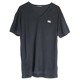 Dolce & Gabbana-Dolce & Gabbana Camiseta con cuello en V y parche con logo en algodón negro-Negro