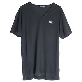 Dolce & Gabbana Patch Logo V-neck T-shirt in Black Cotton Black