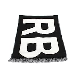 Burberry-Bufanda de lana con logotipo-Negro