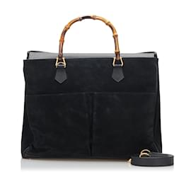 Gucci-Bolso satchel de ante de bambú 002123 0322-Negro