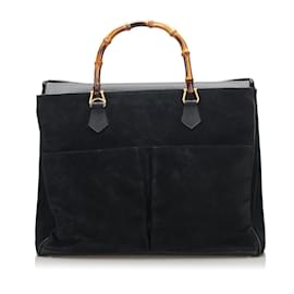 Gucci-Bolso satchel de ante de bambú 002123 0322-Negro
