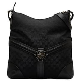 Gucci-GG Canvas Reins Crossbody Bag 115568-Black