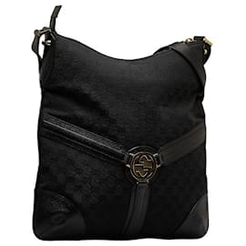 Gucci-GG Canvas Reins Crossbody Bag 115568-Black