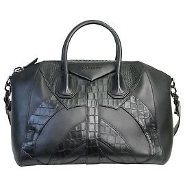 Givenchy Bolsa tote preta de couro Antigona com crocodilo Preto