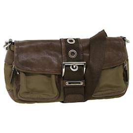 Prada-PRADA Shoulder Bag Nylon Leather Brown Auth ep1468-Brown