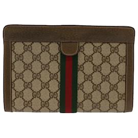 Gucci-GUCCI GG Canvas Web Sherry Line Clutch Bag Beige Red Green 89.01.001 Auth yk8285-Red,Beige,Green