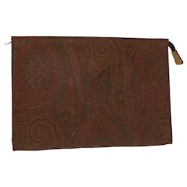 Etro-ETRO Clutch Bag PVC Leather Brown Auth am4937-Brown