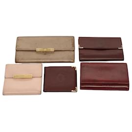 Cartier-CARTIER Wallet Leather 5Set Wine Red Pink beige Auth yb338-Pink,Beige,Other