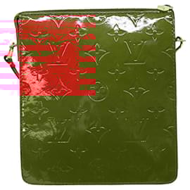 Louis Vuitton-LOUIS VUITTON Monogram Vernis Motto Accessoire Pochette Rouge M91137 Auth LV 52098-Rouge