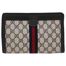 Gucci-GUCCI GG Canvas Sherry Line Clutch Bag Gray Red Navy 64.014.2125.23 Auth yk8296-Red,Grey,Navy blue