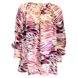 Camicetta in raso a maniche lunghe multi stampa marrone Prabal Gurung Multicolore