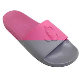 Jimmy Choo-Jimmy Choo Neon Pink Logo Rubber Slides-Pink