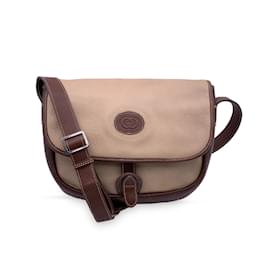 Gucci-Vintage Beige and Brown Leather Flap Shoulder Bag-Beige