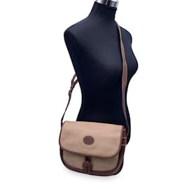 Gucci-Vintage Beige and Brown Leather Flap Shoulder Bag-Beige