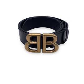 Gucci x Balenciaga Hacker Project Black Leather BB Belt Size 95 Black