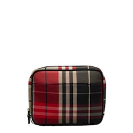 Burberry-Check Canvas Accessory Pouch-Red
