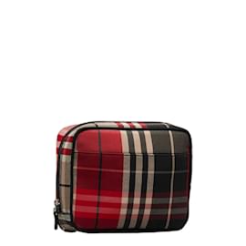 Burberry-Check Canvas Accessory Pouch-Red