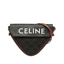 Céline-Bolsa triangular de lona Triomphe 195902BZK-Marrom